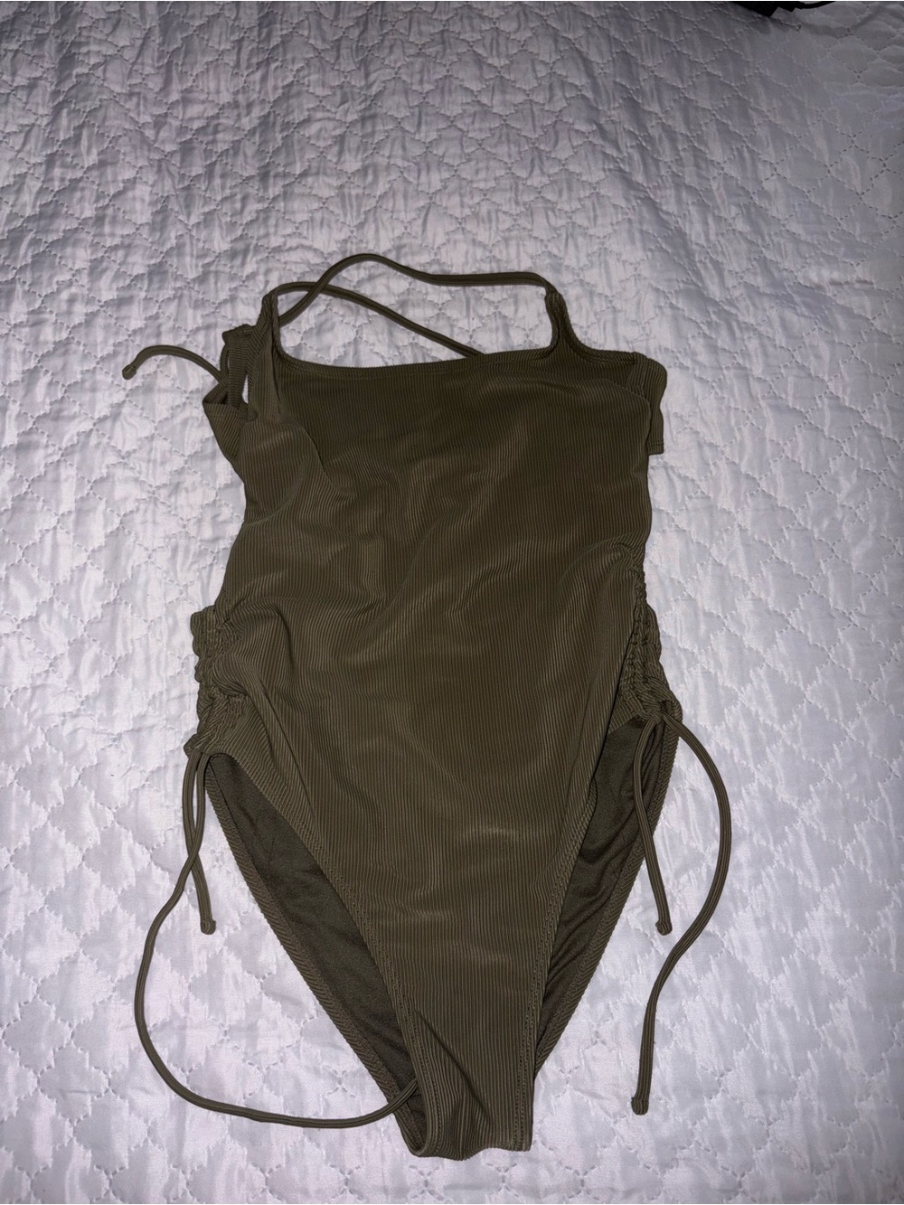 Xhilaration Olive Green Ribbed One-Piece Swimsuit